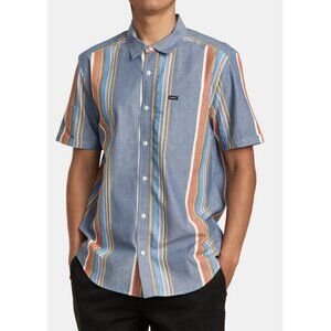 RVCA MAYDAY STRIPE Men’s Woven Button Front Short Sleeve Shirt Size XL